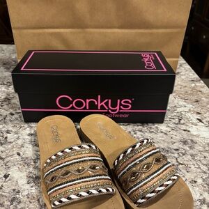 Corkys Women's Multicolor Embroidered Slide Sandals